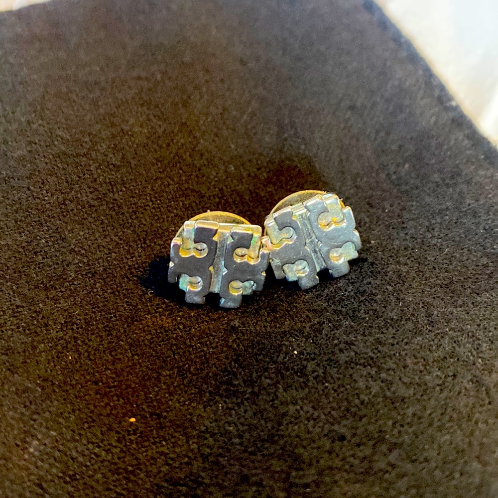 Tory Burch Sterling Silver Logo Post Earrings
